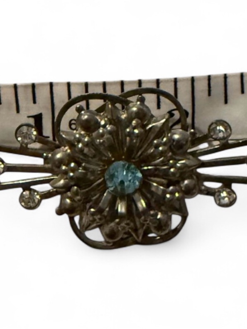 Vintage Floral Burst Brooch with Teal Center - Picture 4 of 4